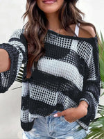 Striped Hollow Out Sheer Sweater