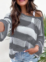 Striped Hollow Out Sheer Sweater